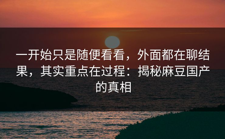 一开始只是随便看看,外面都在聊结果,其实重点在过程:揭秘麻豆国产的真相 一开始只是随便看看,外面都在聊结果,其实重点在过程:揭秘麻豆国产的真相