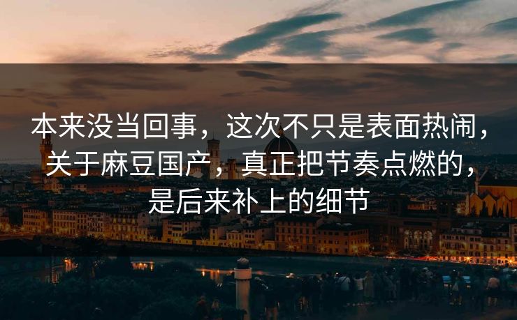 本来没当回事,这次不只是表面热闹,关于麻豆国产,真正把节奏点燃的,是后来补上的细节